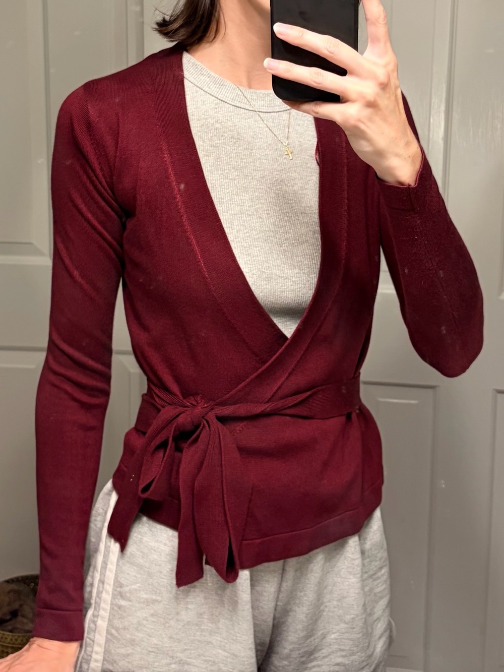 Women's Wrap Cardigan Sweater - Burgundy Pilates